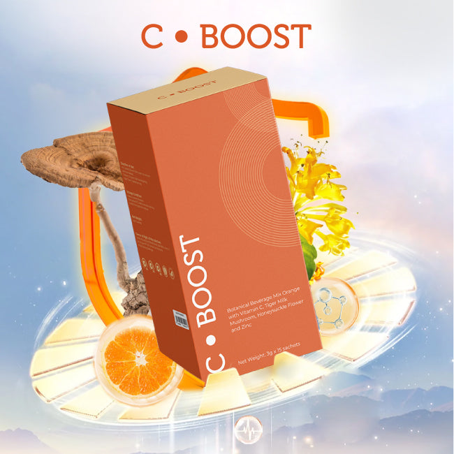 C.Boost Botanical Beverage Mix Orange with Vitamin C, Tiger Milk Mushroom Honeysuckle Flower and Zinc