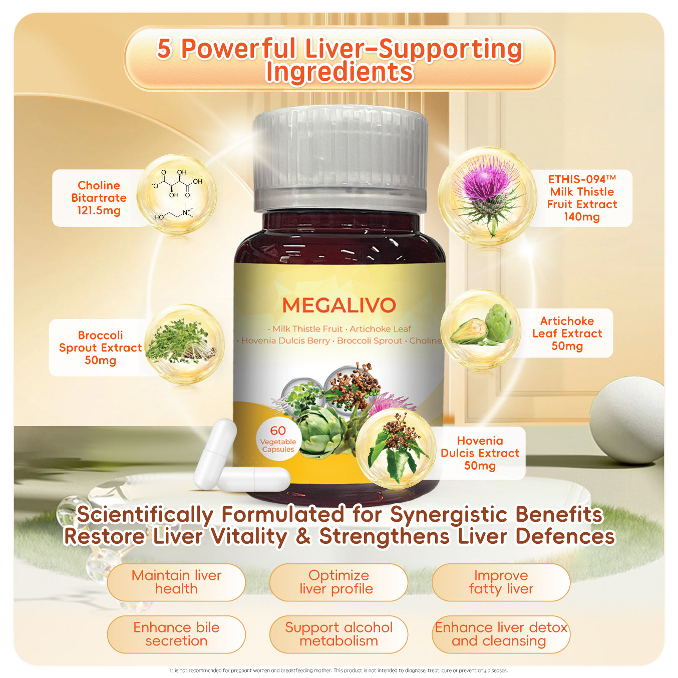 MEGALIVO MILK THISTLE, ARTICHOKE, BROCCOLI SPROUT EXTRACT AND CHOLINE
