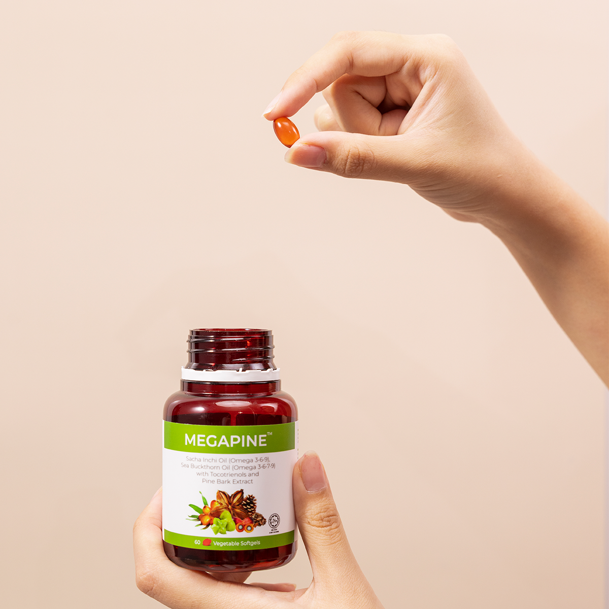 MEGAPINE (Omega 3•6•7•9) Sacha Inchi Oil, Sea Buckthorn Oil with Tocotrienols and Pine Bark Extract